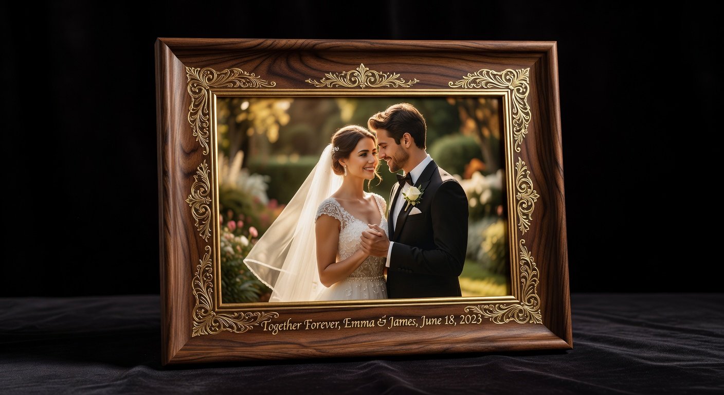 Custom engraved photo frame with personalised dedication UAE