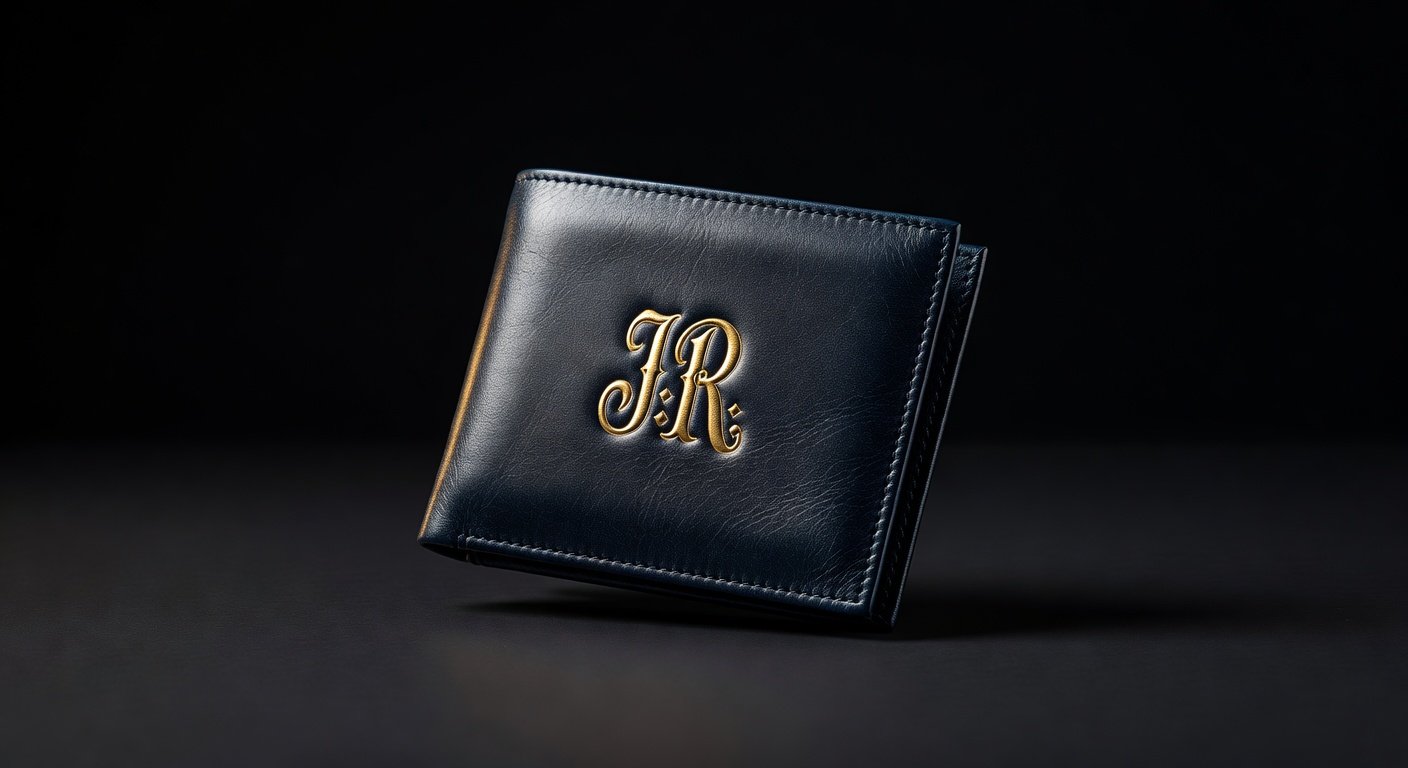 Personalised leather wallet with gold monogram debossing UAE